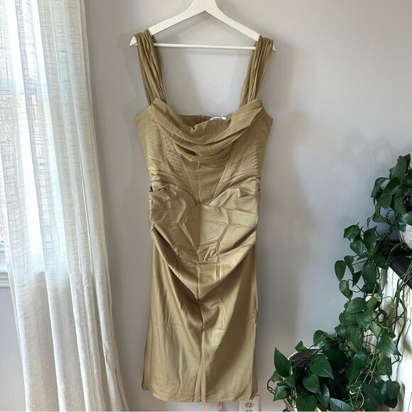 House of CB Natalya Olive Satin Corset Midi Dress - Picture 3 of 11